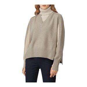 Cedric Charlier Layered Turtleneck Sweater in Gray & Beige Wool Blend Size 14